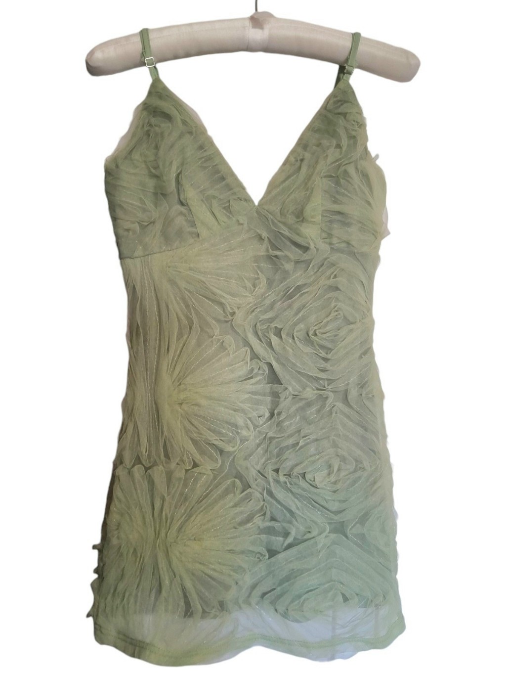 Le Lis Liliana Sage Green Textured V-Neck Bodycon Mini Dress